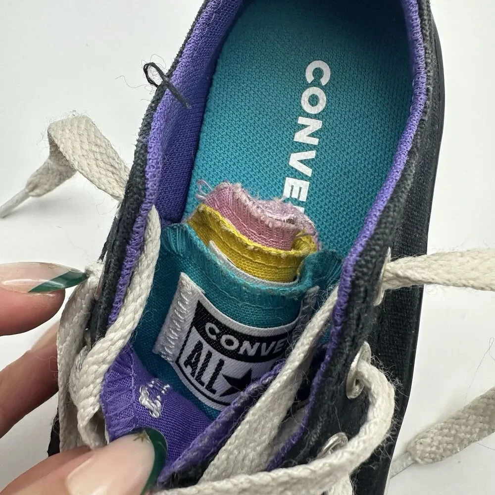 Converse All Star Black Chuck‎ Taylor 5 Tongue! Rainbow Low Tops Boys Girls 11